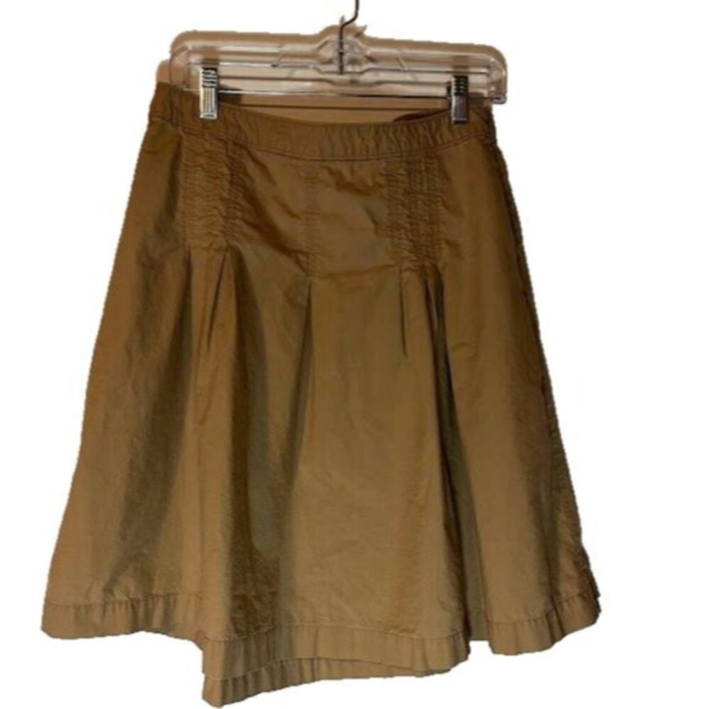 GAP Business Casual Minimalist Chic Cotton Pleated Tan Full Knee Length Skirt 8